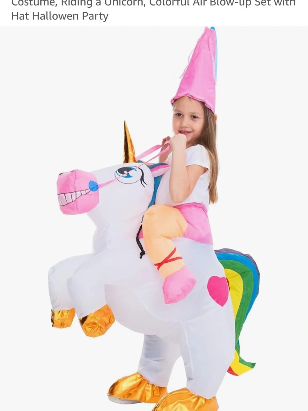 Riding a Unicorn Kids Inflatable Costume,Childs 7-10 Costume and Hat ,